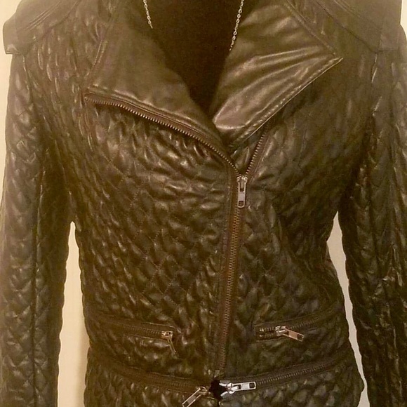 Black Faux Quilted Leather Size M Jacket - Picture 6 of 7